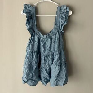 Francesca’s Ruffled Blue Sleeveless Top